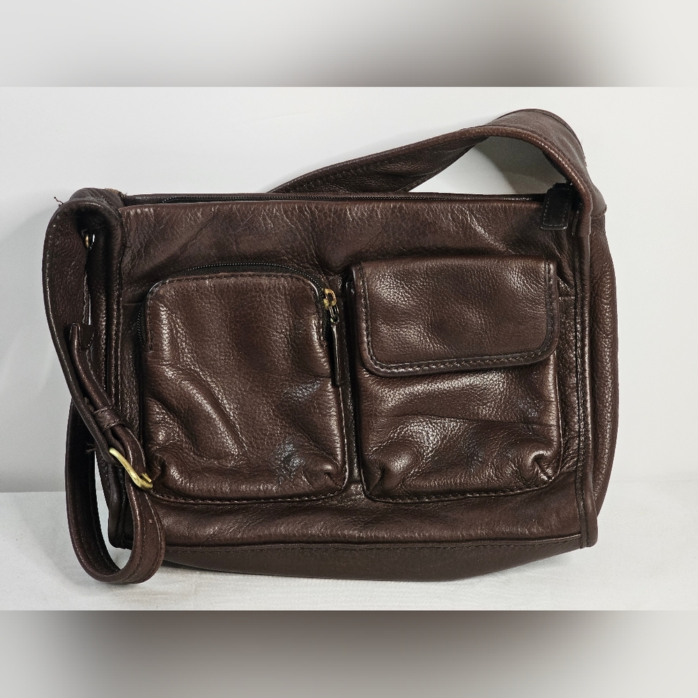Fossil Genuine Dark Chocolate Brown Leather Shoulder Crossbody Bag Purse Travel